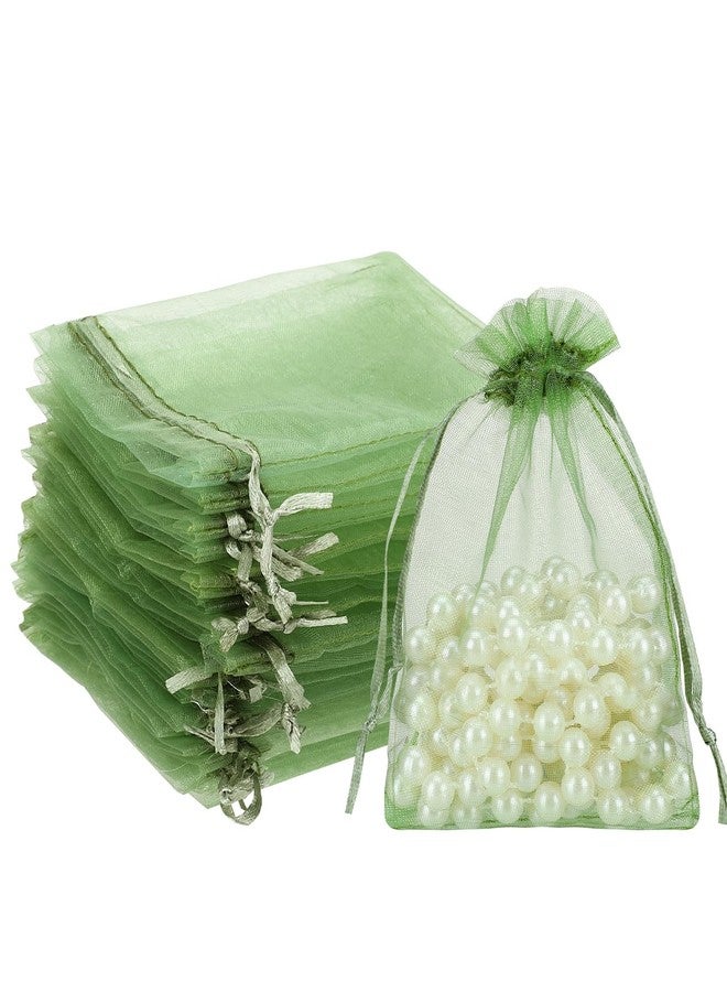 woric 120PCS Sage Green Small Mesh Bags 3.5x4.7 Inch Organza Bags with Drawstring Mini Mesh Gift Bag Jewelry Pouches for Wedding Bridal Shower Baby Shower Birthday Party Favor - Image 1